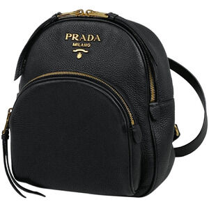 Prada Logo Backpack Rucksack Daypack Shoulder Bag Leather Black